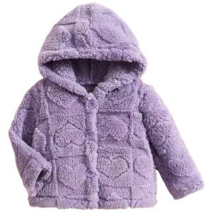Teddy jas met hartpatroon lila maat 74/80