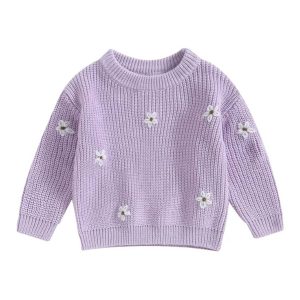 Lila trui met bloemetjes maat 122/128