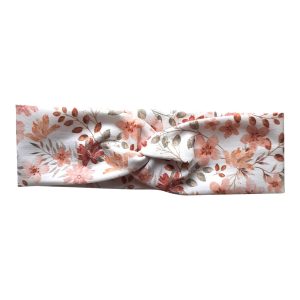 Twisted haarband – pastel bloem perzik – maat 110/116