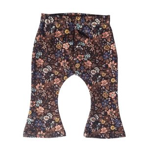 Flared legging vintage bloemen donkerbruin maat 50/56